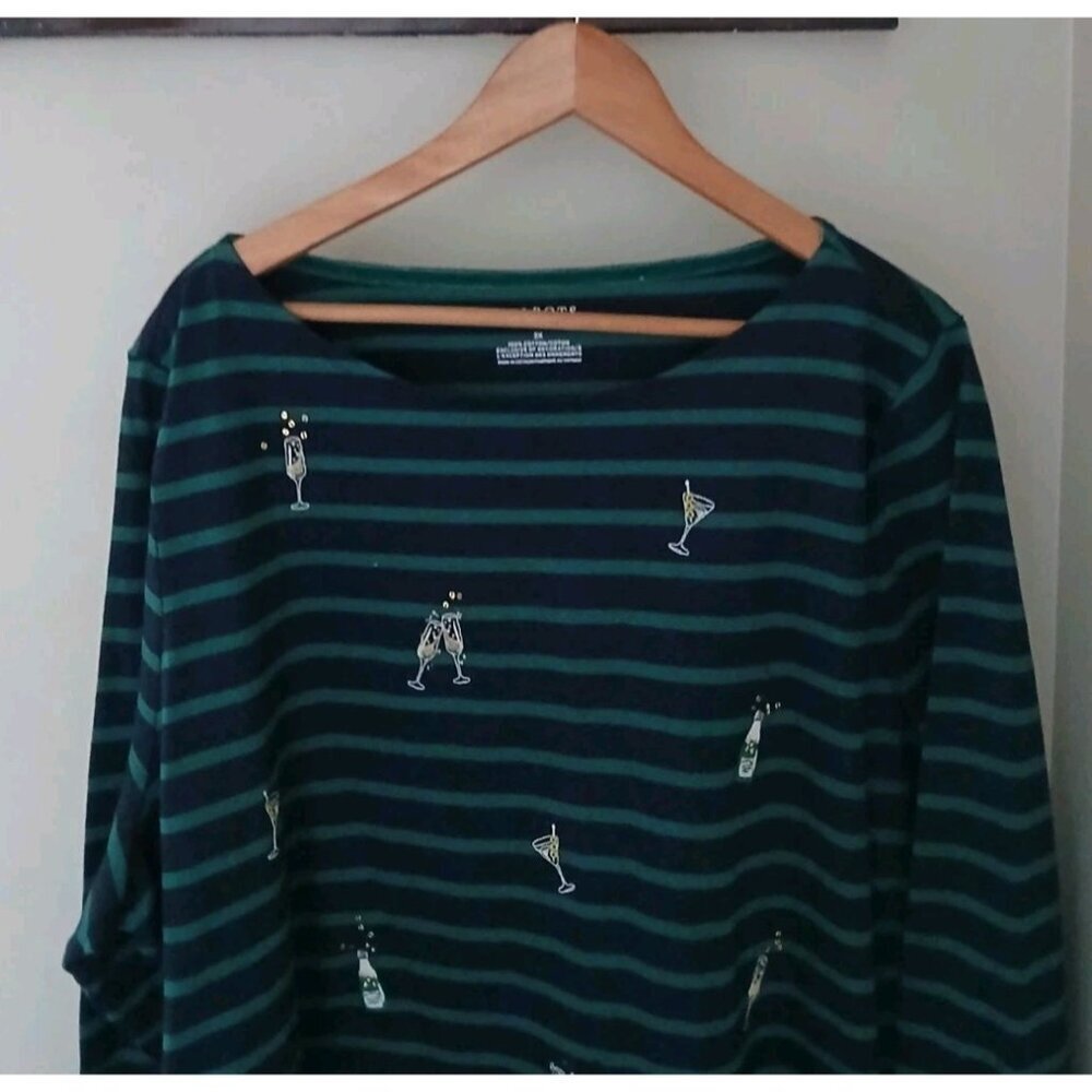 Talbots Embroidered Bateau Neck Tee - Picture 2 of 9